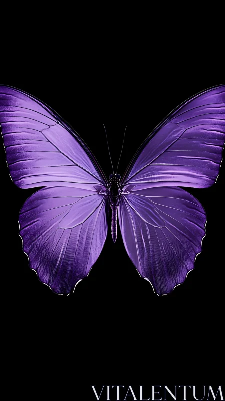 Symmetric violet butterfly with high-contrast reflective wings.