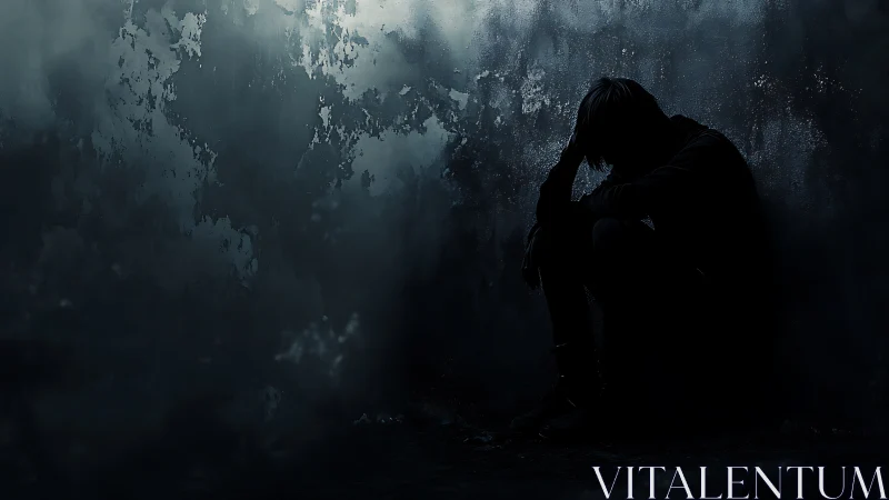 Shadowed soul curled in a crumbling corner of midnight walls.