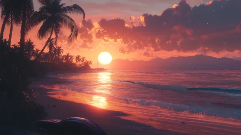 Sunset paints a tranquil tropical beach in glowing pastels