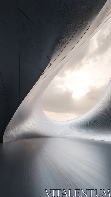 Curved Architectural Interior with Ribbed Concrete Surfaces