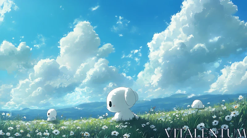 Tiny cloudwalkers daydream beneath a vast cotton sky