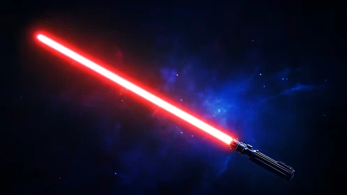 Red energy blade prop with glowing emissive core in deep space