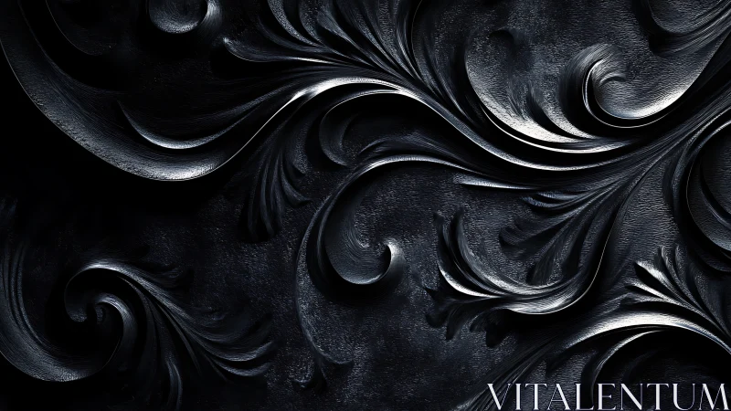 Nocturne arabesques in burnished black metal reliefs.