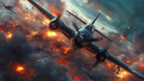 Digital warplane assault in cinematic diagonal composition.