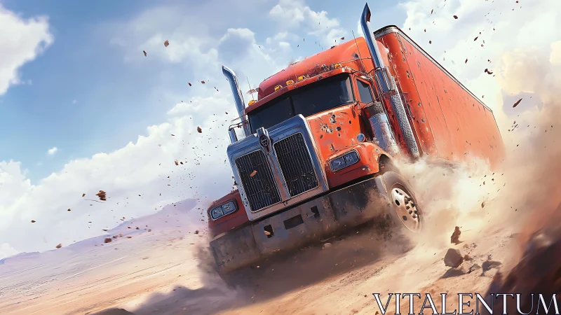 High-torque desert semi rig rendered with dynamic motion physics.