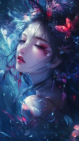 Butterfly crowned dreamer drifts through luminous twilight tides