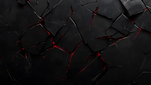 Cracked obsidian surface with glowing red fissures detail.