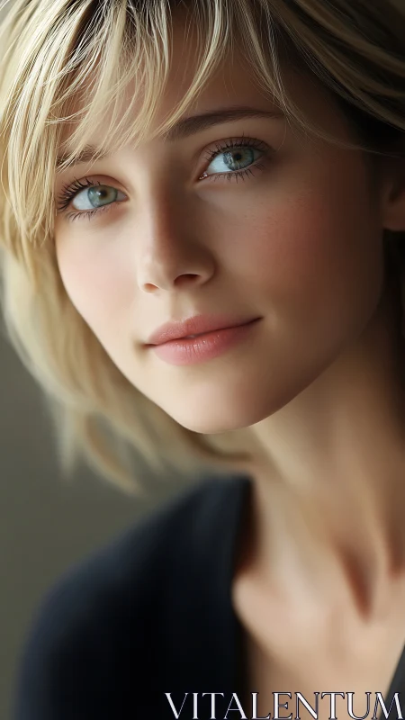 Soft-focus close portrait with shallow depth-of-field rendering.
