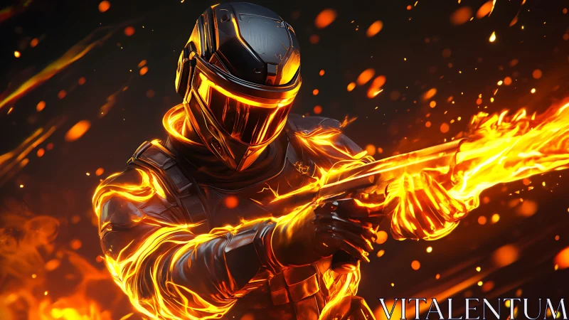 Armored warrior wielding luminous energy weapon.