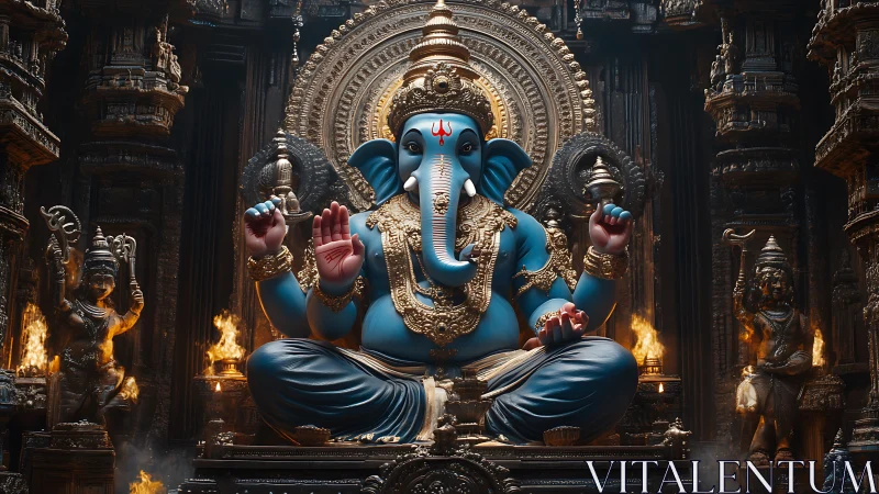 3D sacred Ganesha idol within ornate temple sanctum sculpture.