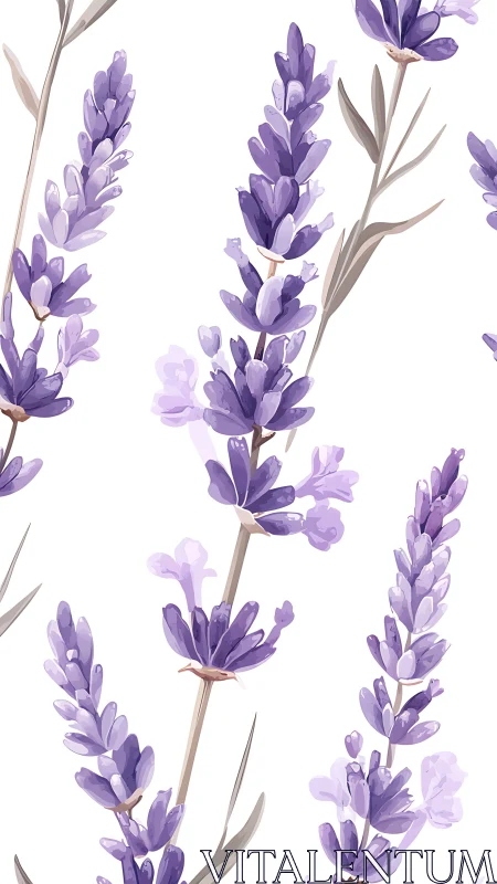 Lavender Botanical Illustration with Layered Purple Florets
