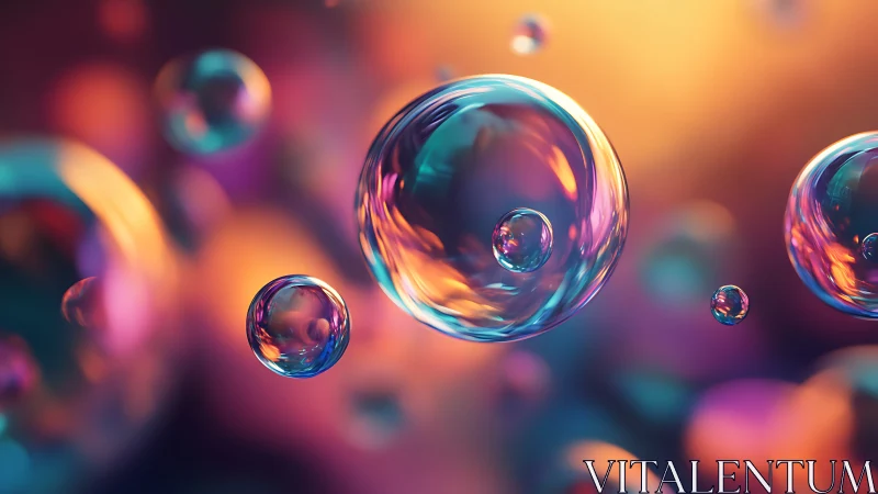 Prismatic bubbles drift through a neon twilight dreamscape