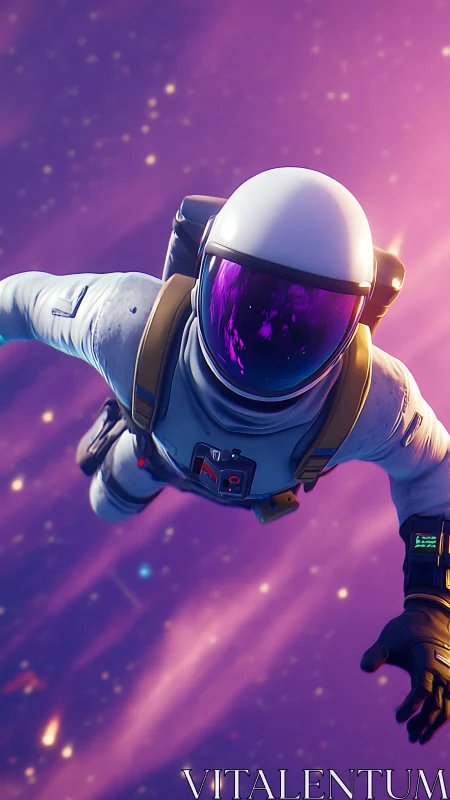 Vector-thrust astronaut drifting through nebular starfield.