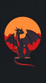 Midnight ember dragon coiled against a molten sunset moon.