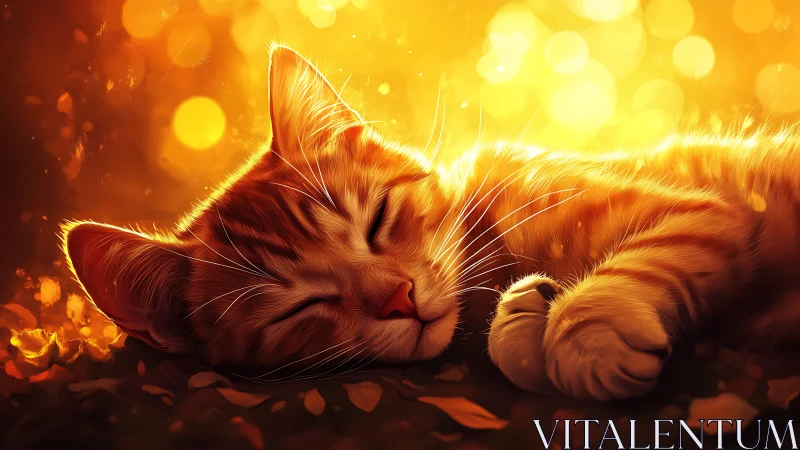 Sun-drenched ginger cat dreaming in molten golden glow.