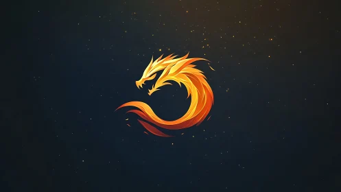 Circular fiery dragon emblem rendered in luminous vector gradients