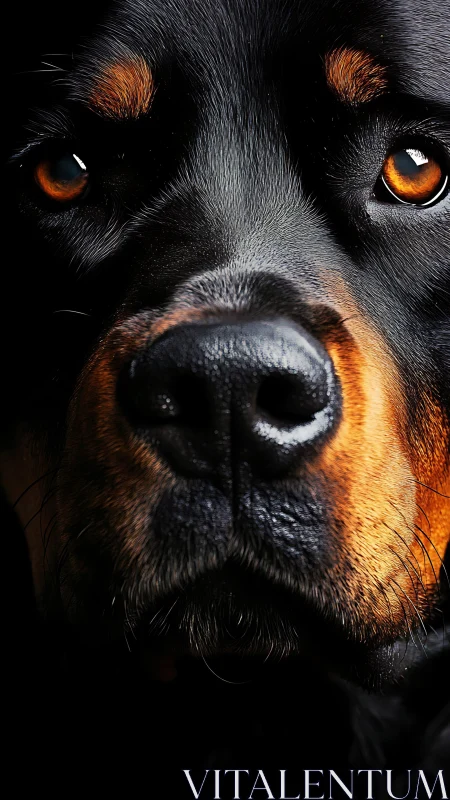 Close-up portrait of a black and tan dog face.