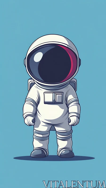 Minimalist illustration of a standing astronaut in spacesuit.