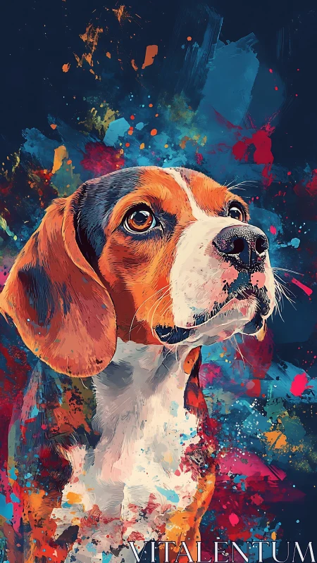 Expressive beagle portrait rendered with dynamic color splashes