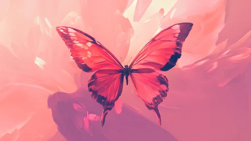 Pink butterfly with abstract floral background in gradient tones.