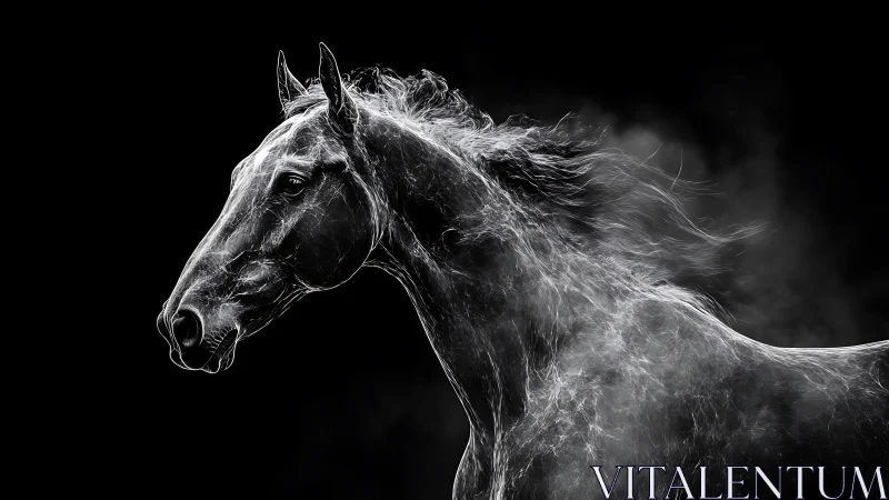 Ethereal horse profile emerges in swirling monochrome light