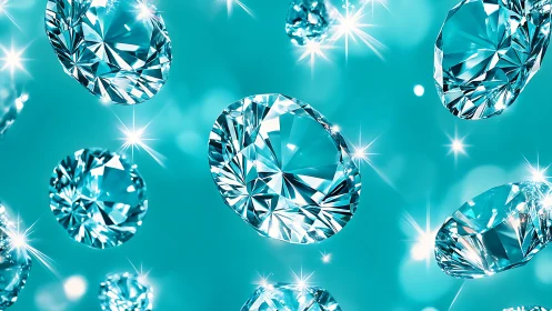 Floating cut diamonds sparkle against vivid turquoise field