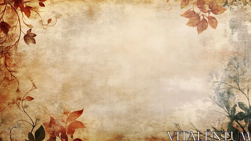 Grunge textured beige background shows sparse botanical border