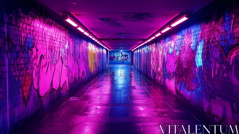 Neon graffiti tunnel glows with bold urban nightlife energy