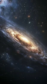 Spiral galaxy core glowing in deep star filled space.