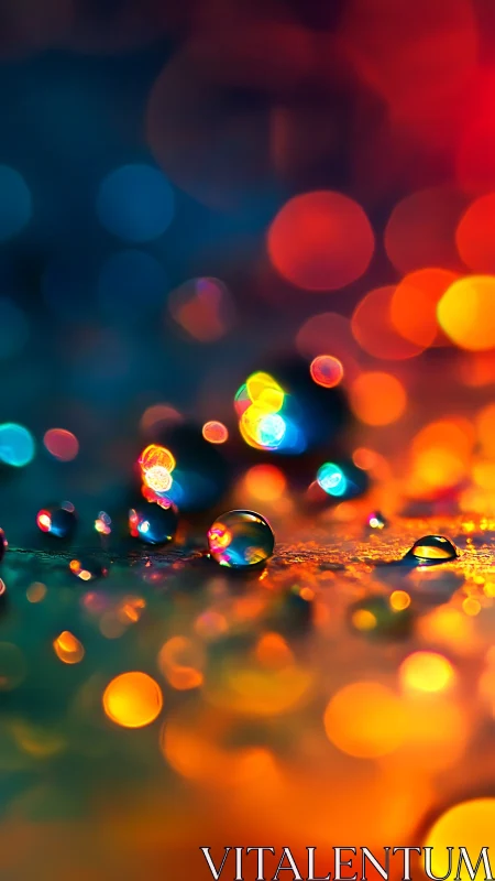 Macro water droplets refract multicolor bokeh in shallow focus