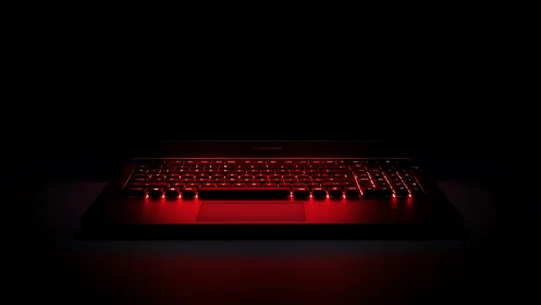 Glowing red keyboard welcomes late night gaming and focused work