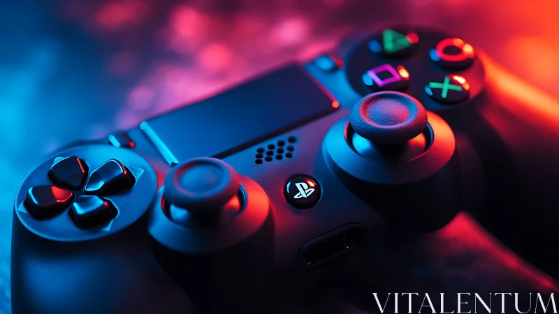 Dual PlayStation Controllers with Chromatic Illumination and Neon Ambient Lighting.