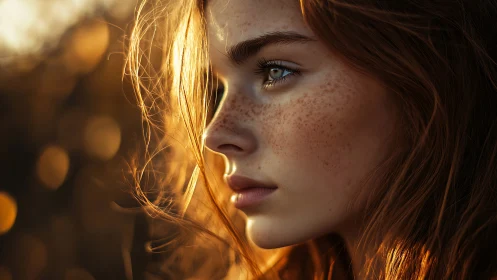 Sunlit freckled portrait captures quiet, contemplative beauty