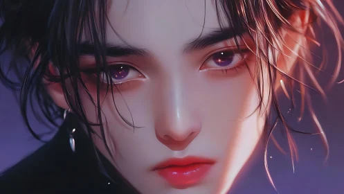 Androgynous digital portrait renders luminous wet-look skin