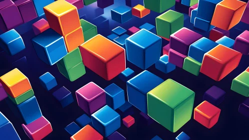 Vibrant 3D cubes forming dynamic geometric abstract space.