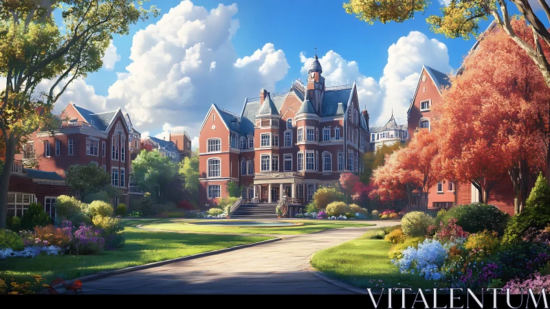 Sunlit brick campus welcomes visitors with calm garden paths