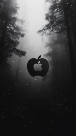 Apple Logo Silhouette in Misty Forest