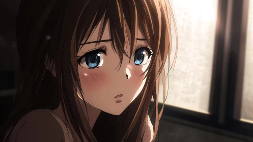 Soft morning light catches worried eyes in quiet hesitation