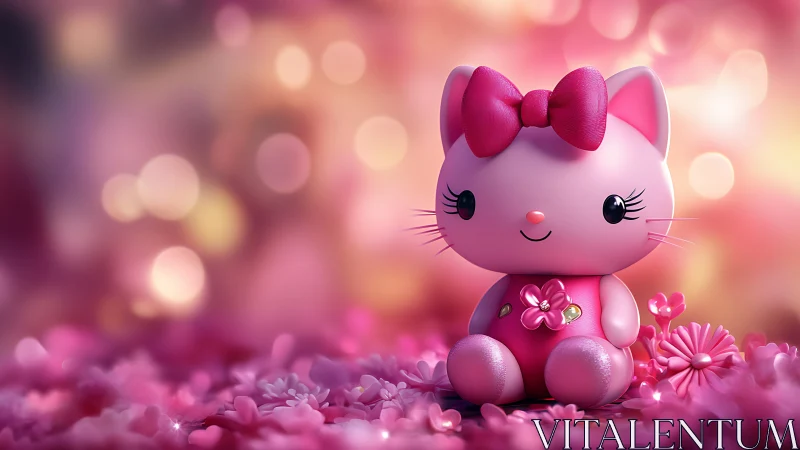 Adorable Hello Kitty Surrounded by Pink Flowers and Sparkles.