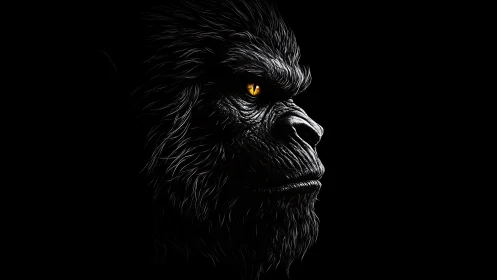 Powerful gorilla profile glows with calm golden focus