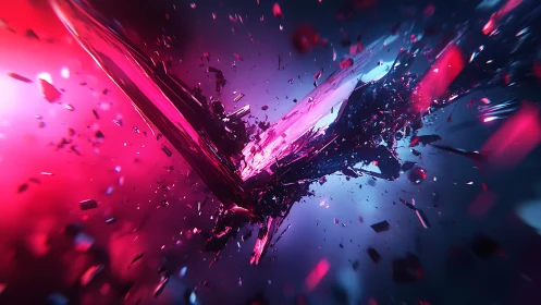 Shattered neon crystal explosion in deep space void.