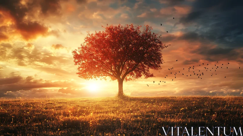 Golden sunset tree welcoming the quiet evening sky.