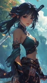 Dynamic fantasy warrior portrait in vivid digital painting style.