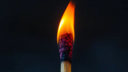 A Burning Match Glows with Vibrant Rainbow Fire