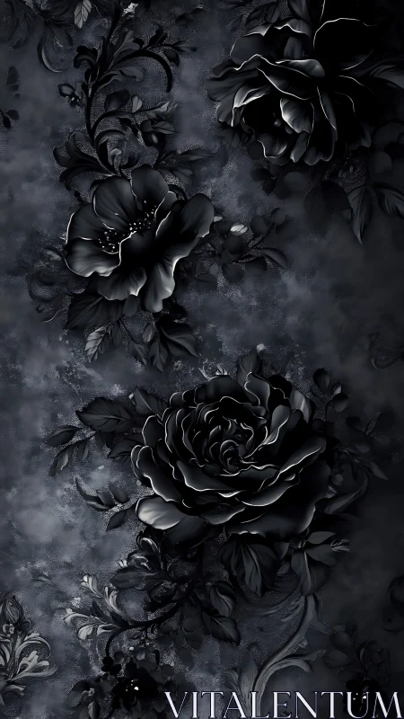 Dark Floral Composition with Monochromatic Blooms.