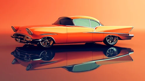 Retro orange coupe rendered in glossy 3D style.