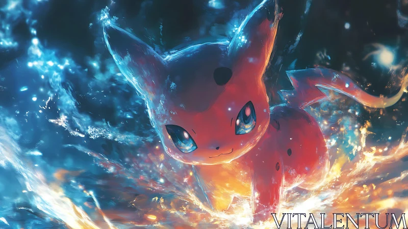 Fiery electric creature leaping through swirling starlight.