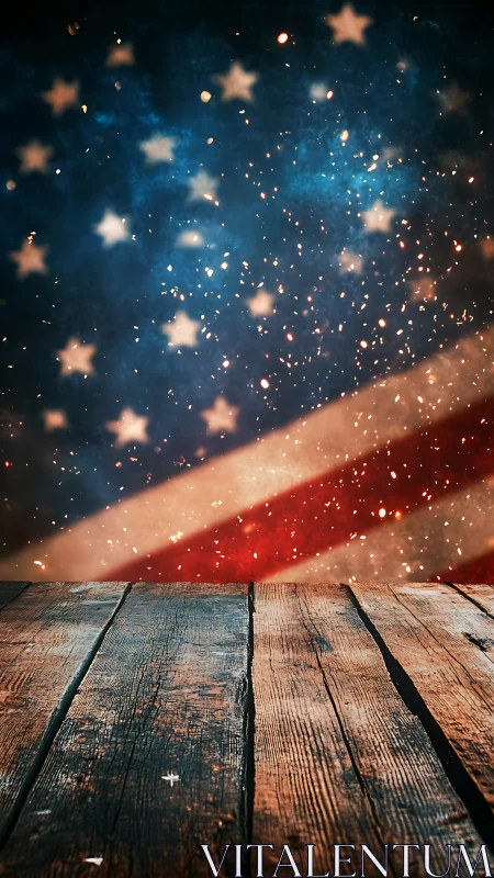 Weathered wooden planks foregrounded against US flag backdrop