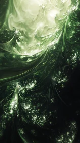 Emerald fractal canopies spill like cascading digital auroras.