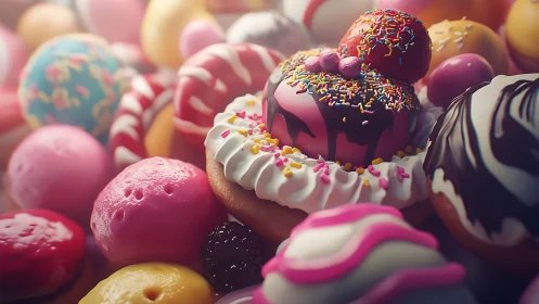 Colorful Candy and Donut Collection with Sprinkles.